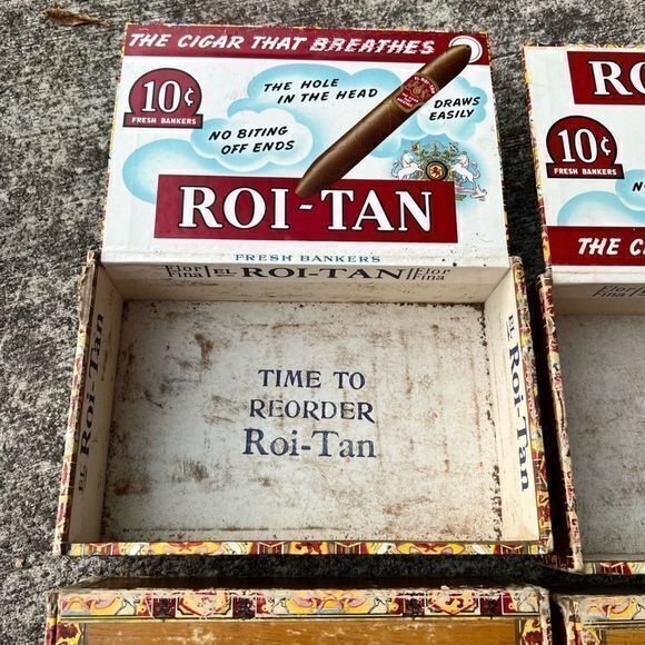 Vintage 4 El Roi-Tan Cigar Box The Cigar that Breathes Fresh Bankers Mild Cigars - Picture 4 of 9